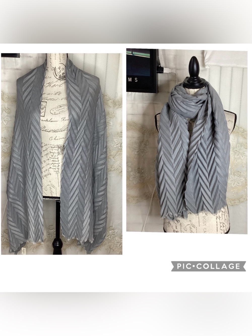 World Market Gray Zig Zag Shawl Wrap Scarf NEW!